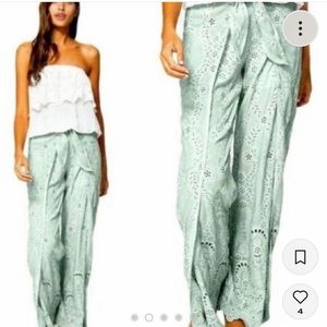 Young Fabulous & Broke Geneva Eyelet Mint Green Wide Split Leg Pants